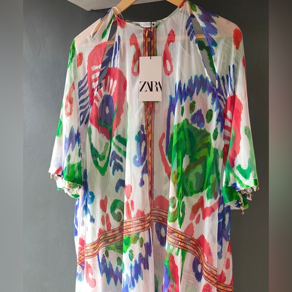 ZARA NWT LONG BEADED PRINT KAFTAN DRESS SZ XS-S and M-L - Picture 9 of 9